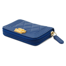 将图像加载到图库查看器中，CHANEL Boy Chanel Compact Wallet BlueA80602 Leather
