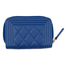 将图像加载到图库查看器中，CHANEL Boy Chanel Compact Wallet BlueA80602 Leather
