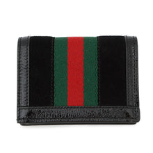 将图像加载到图库查看器中，GUCCI Double G Cherie Line Compact Wallet Black523155 Suede/Canvas/Patent Leather
