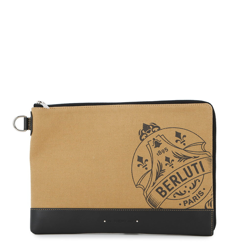Berluti Nino Clutch Bag Brown/Black Canvas Leather Size GM