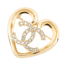 Load image into Gallery viewer, CHANEL CC Logo Heart Brooch GoldABA093 Metal Rhinestone
