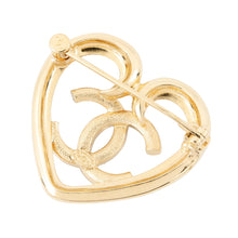 Load image into Gallery viewer, CHANEL CC Logo Heart Brooch GoldABA093 Metal Rhinestone
