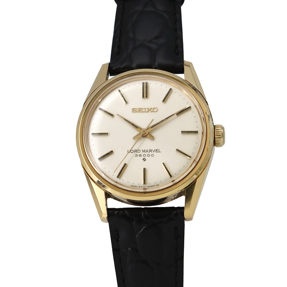 SEIKO Lord Marvel 3600 W34mm Gold Plated Leather Silver Dial5740-8000