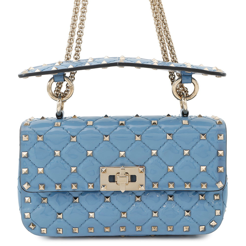 Valentino Garavani Rock Studded Spike Bag BlueRW2B0123VNE Patent Leather Size Small