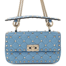 Load image into Gallery viewer, Valentino Garavani Rock Studded Spike Bag BlueRW2B0123VNE Patent Leather Size Small
