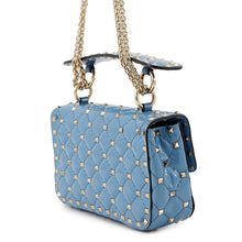 将图像加载到图库查看器中，Valentino Garavani Rock Studded Spike Bag BlueRW2B0123VNE Patent Leather Size Small
