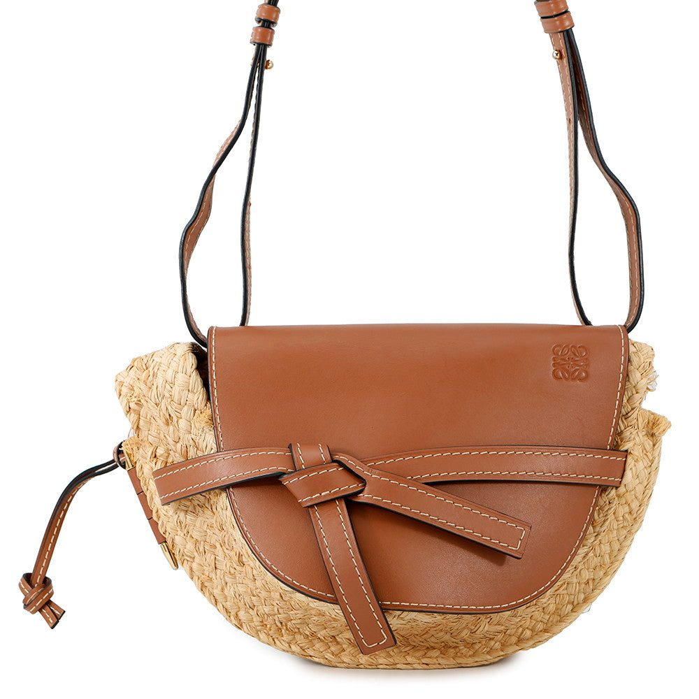 LOEWE Gate Shoulder Bag Tan/Natural329.13.T20 Raffia Leather Size Small