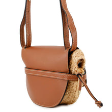 将图像加载到图库查看器中，LOEWE Gate Shoulder Bag Tan/Natural329.13.T20 Raffia Leather Size Small
