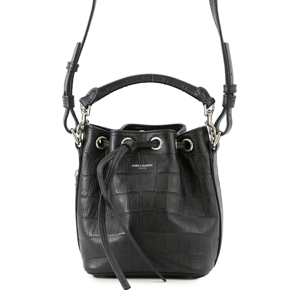 SAINT LAURENT PARIS Emmanuel Drawstring Bag Shoulder Bag Black340240 Croco embossed leather