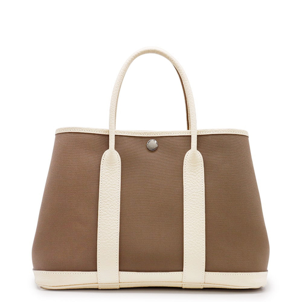 HERMES Garden Party Etoupe/Craie Toile Officier Negonda Leather Size TPM