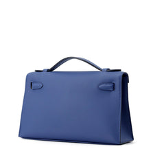 将图像加载到图库查看器中，HERMES PochetteKelly Blue Tie Swift Leather
