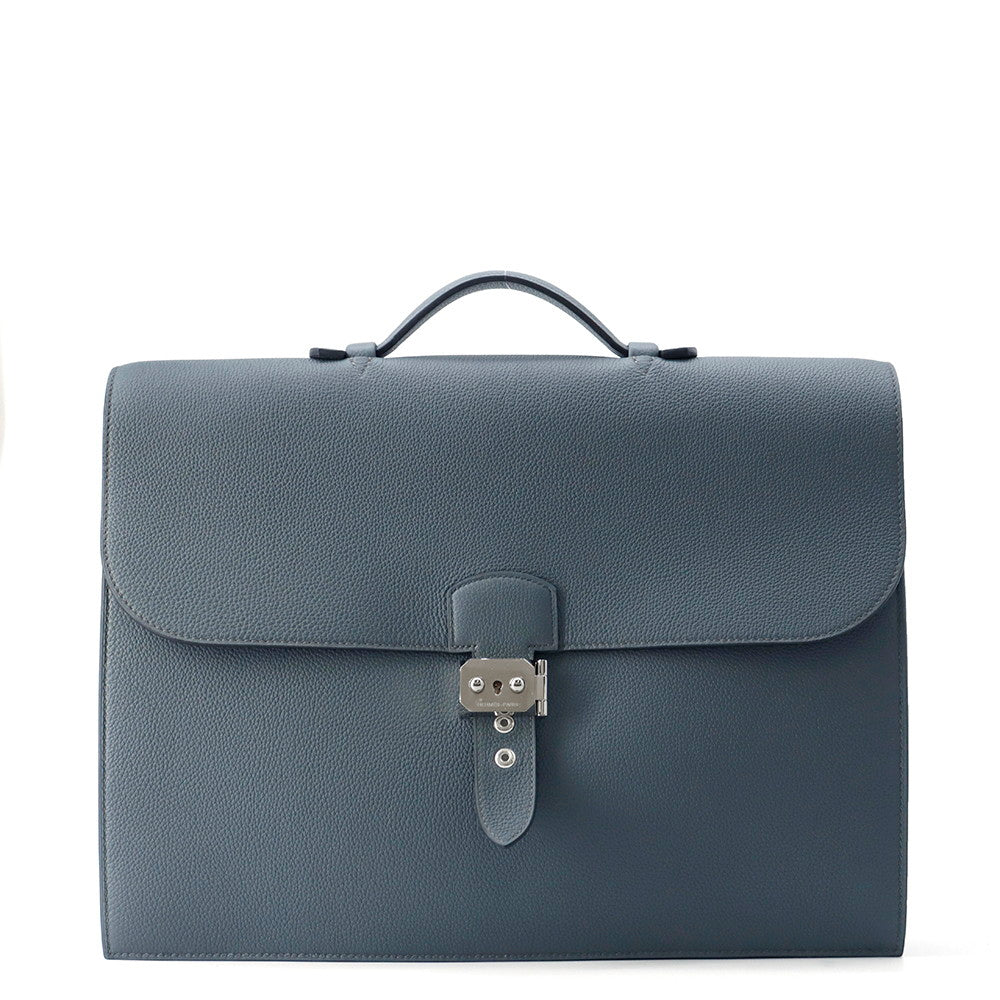 HERMES Sac Depeche Blue orage Togo Leather Size 38