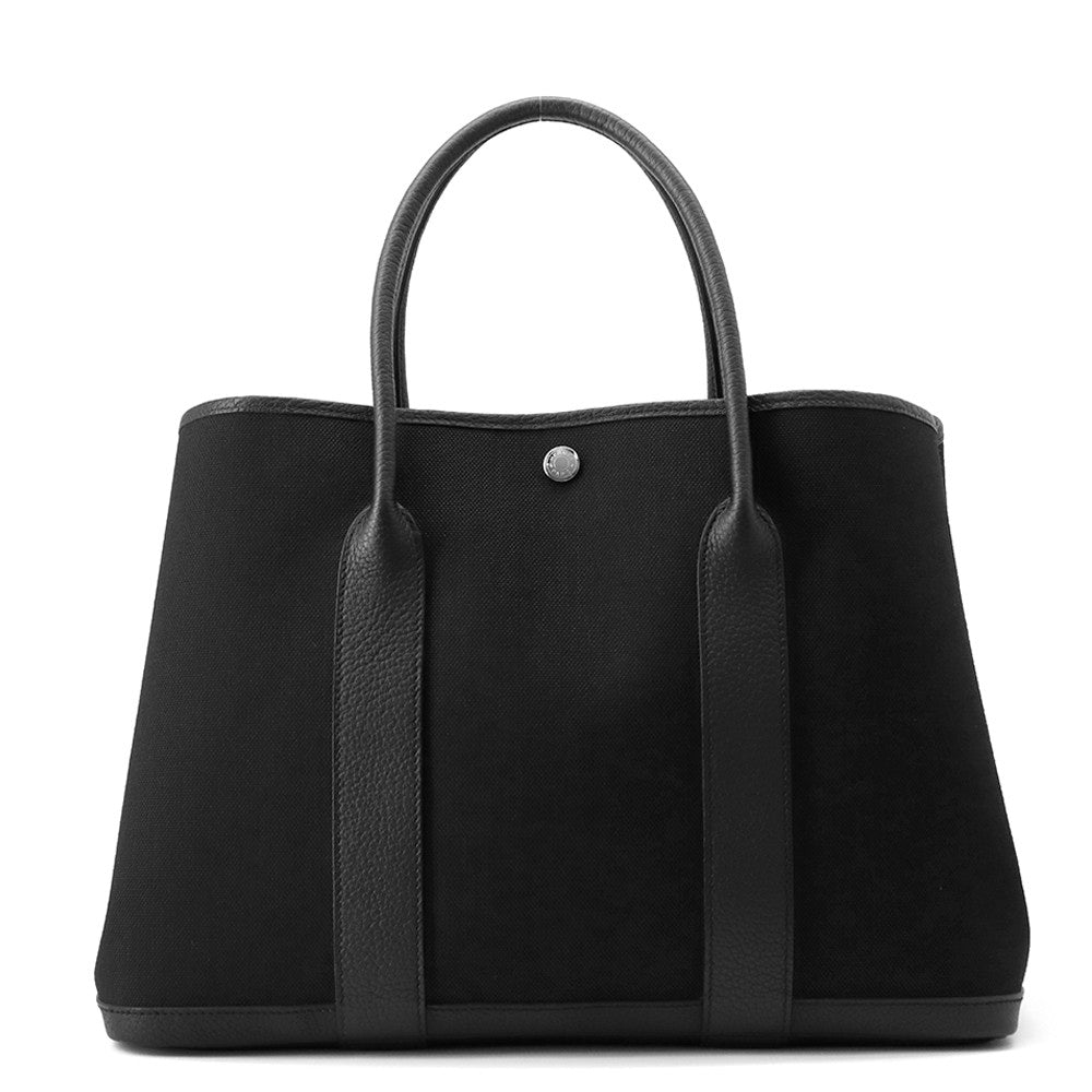 HERMES Garden Party Black Toile Military Negonda Leather Size PM