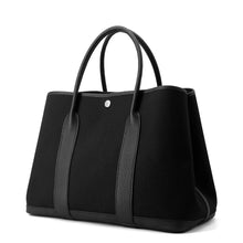 将图像加载到图库查看器中，HERMES Garden Party Black Toile Military Negonda Leather Size PM
