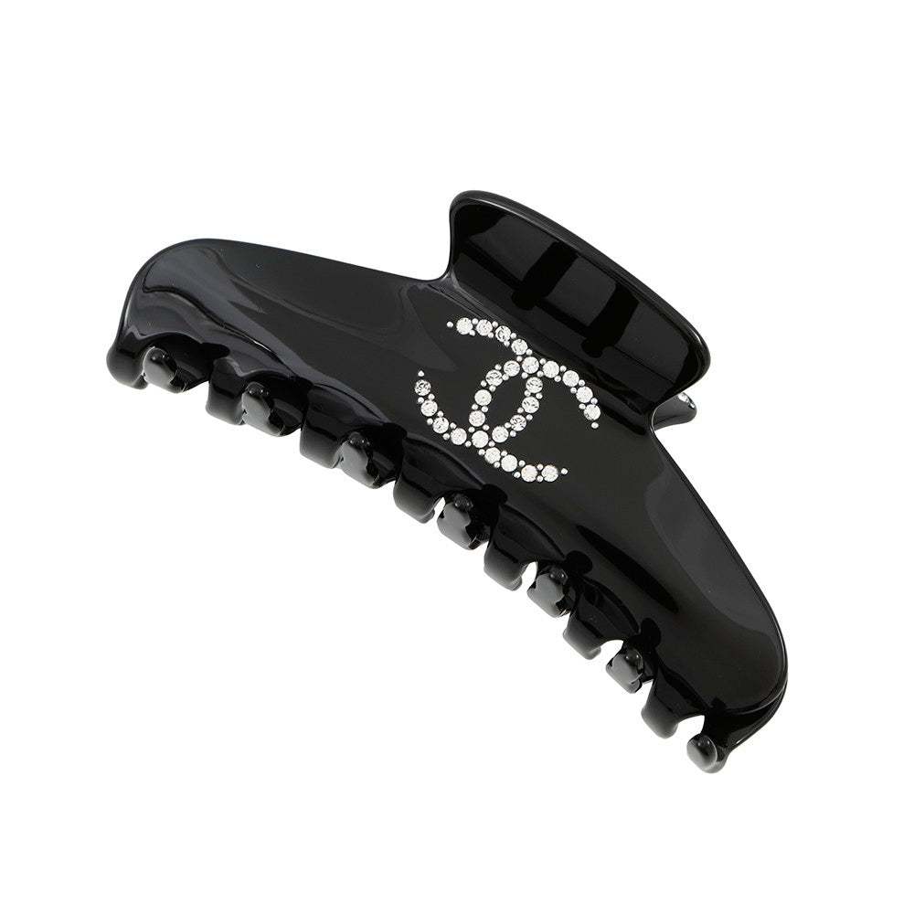 CHANEL CC Logo Hair Clip Black Plastic Rhinestone