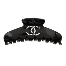 将图像加载到图库查看器中，CHANEL CC Logo Hair Clip Black Plastic Rhinestone
