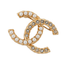 Load image into Gallery viewer, CHANEL CC Logo Brooch Gold Metal Rhinestone Faux Pearl
