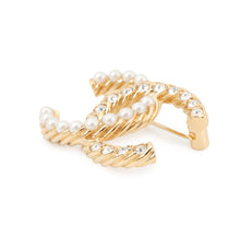Load image into Gallery viewer, CHANEL CC Logo Brooch Gold Metal Rhinestone Faux Pearl
