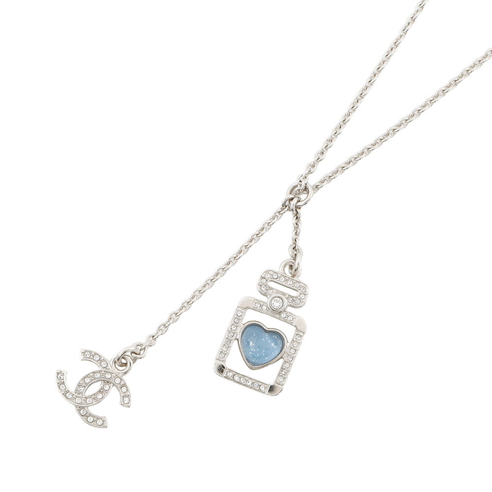 CHANEL CC Logo Strass Necklace Silver/Blue Metal Rhinestone