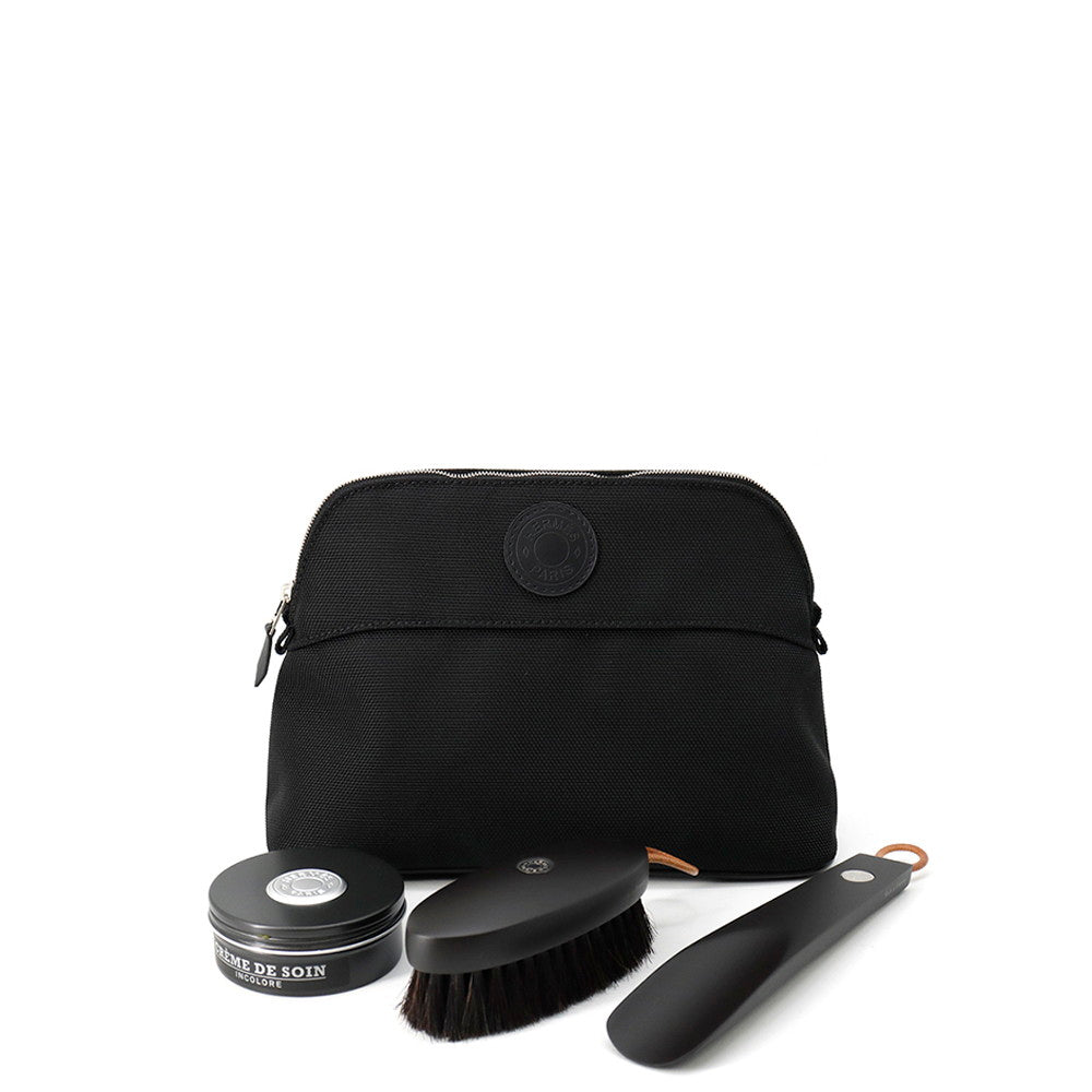 HERMES Shoe Care Set BolidePouch Black Canvas