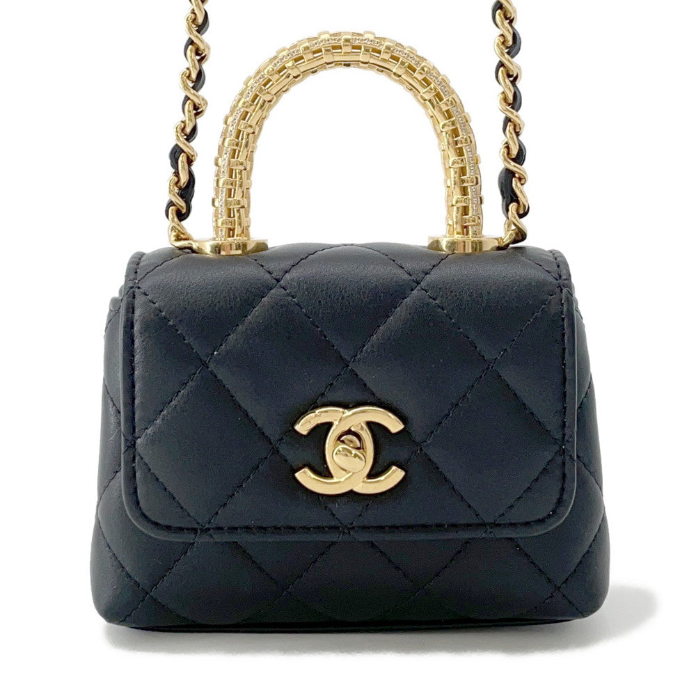 CHANEL Coco Handle ChainShoulder Bag BlackAP4245 Lambskin Strass Size micro