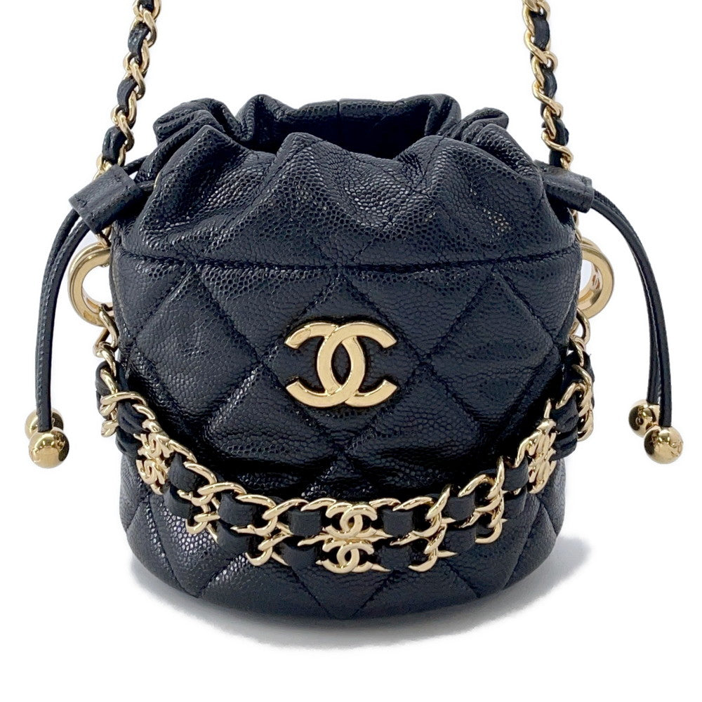 CHANEL ★Matelasse Chain Bucket Bag BlackAP3022 Caviar Leather