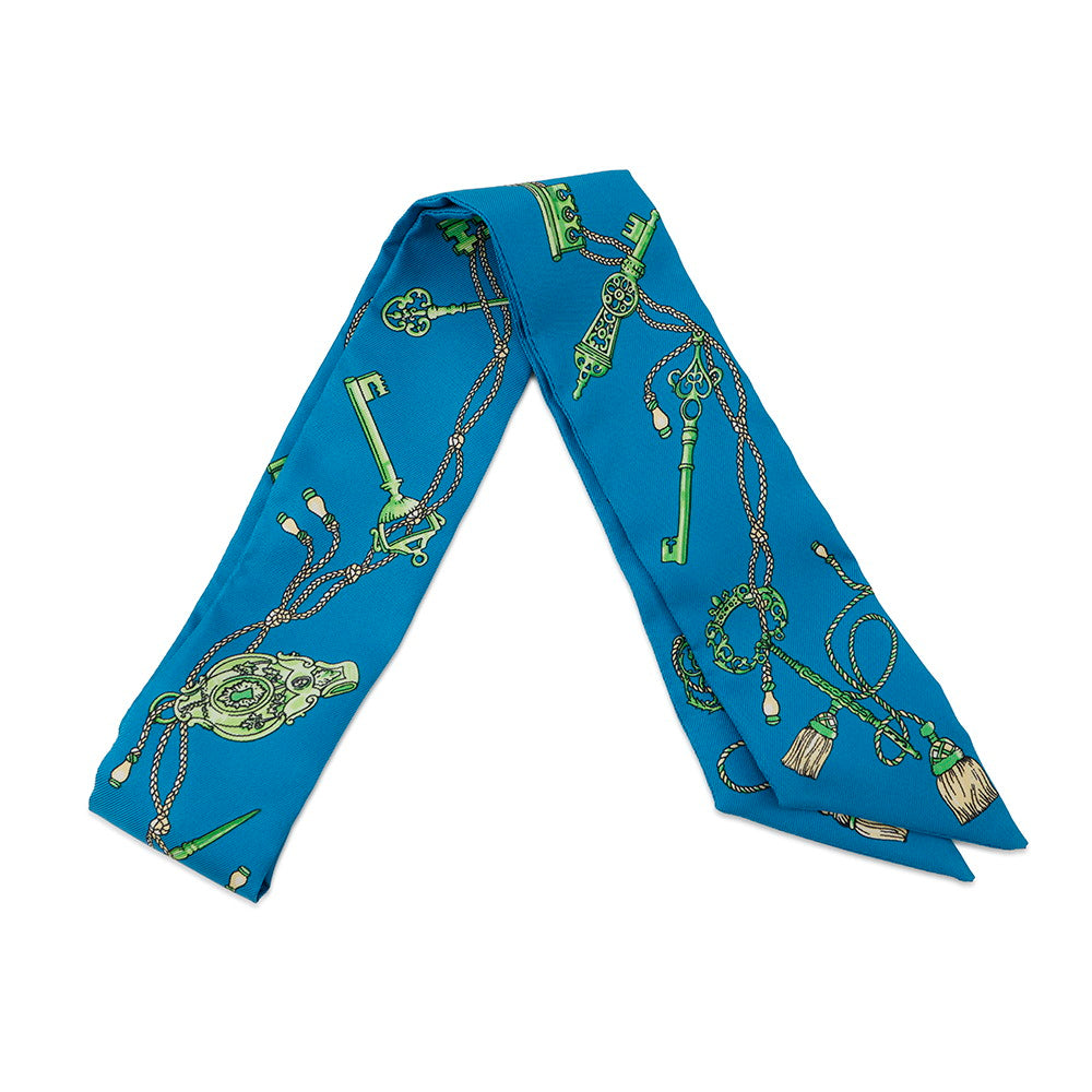 HERMES Twilly LES CLES A POIS Blue/Green Silk100%