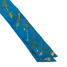 Load image into Gallery viewer, HERMES Twilly LES CLES A POIS Blue/Green Silk100%
