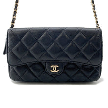 Load image into Gallery viewer, CHANEL Matelasse Flap ChainShoulder Phone Pouch BlackAP2096 Caviar Leather
