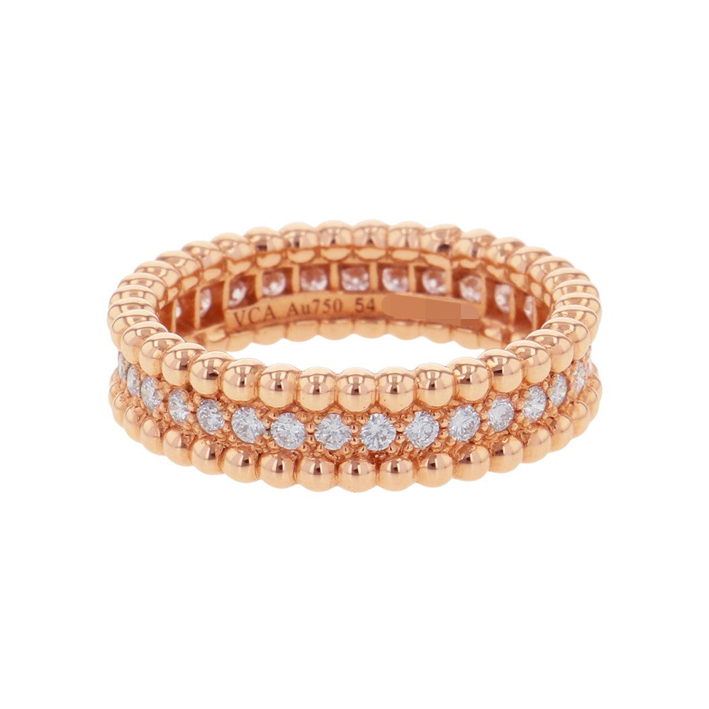 Van Cleef & Arpels Perlée Diamond Ring Single-Row Model Size 54/#14VCARP4E354/VCARPJMW00 18K Pink Gold