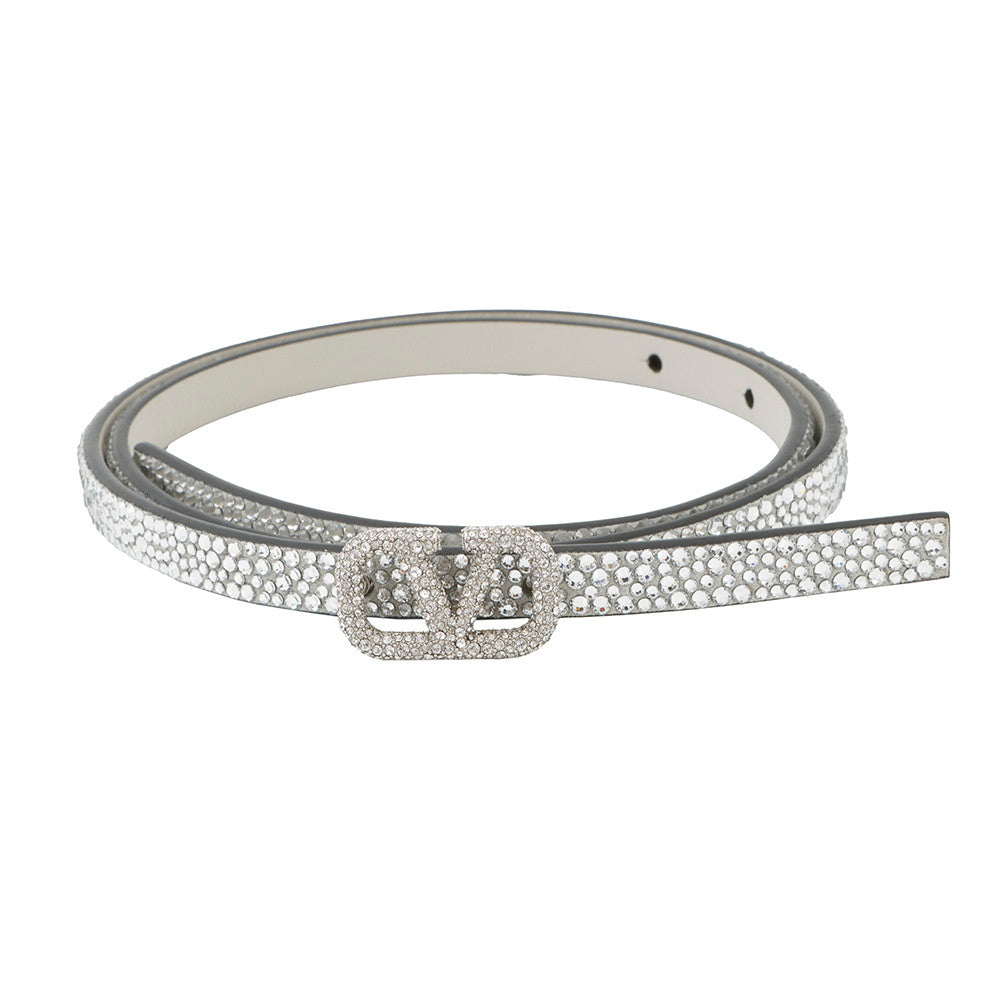 Valentino Garavani V logo belt Size 65/26 Gray4W2T0SB9WIM Leather Rhinestone
