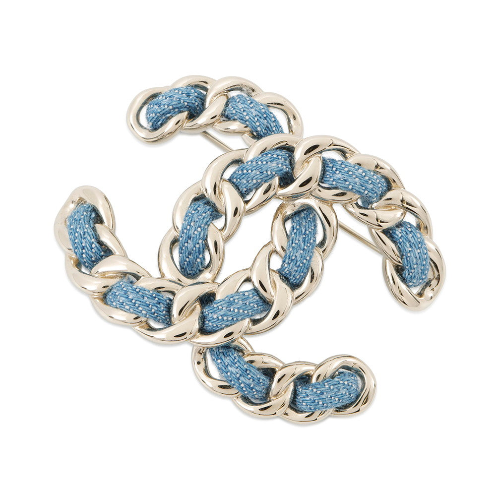 CHANEL CC Logo Brooch BlueABF175 Denim Gold Plated