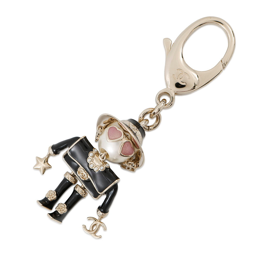 CHANEL Gabriel Keychain BlackABG014 Gold Plated Faux Pearl