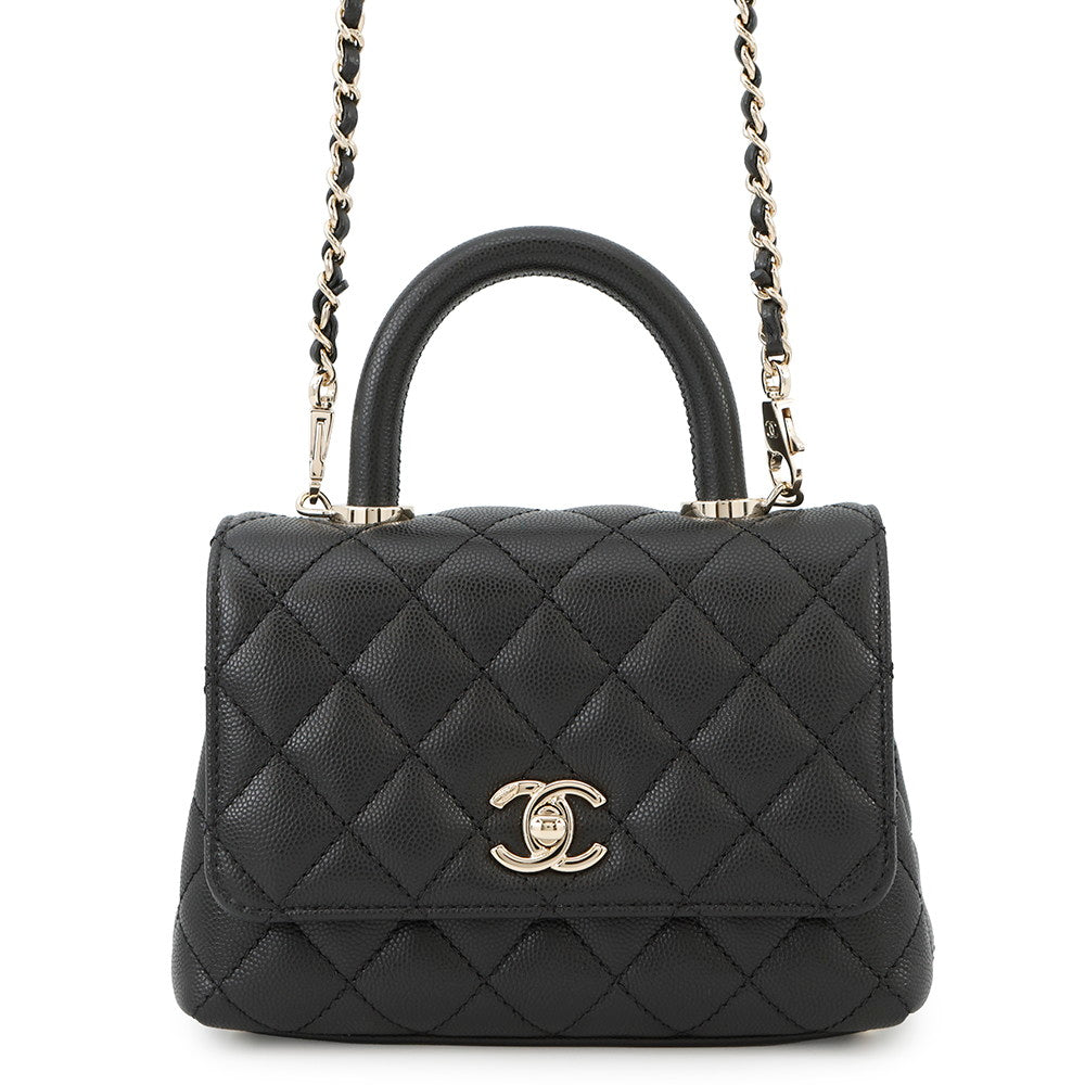 CHANEL Coco Handle 2WAYHandbag BlackAS2215 Caviar Leather Size XXS