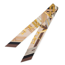 将图像加载到图库查看器中，HERMES Twilly Scarf Chocolat / Gold / Black Silk100%
