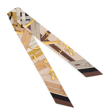 将图像加载到图库查看器中，HERMES Twilly Scarf Chocolat / Gold / Black Silk100%
