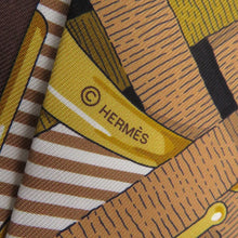 将图像加载到图库查看器中，HERMES Twilly Scarf Chocolat / Gold / Black Silk100%
