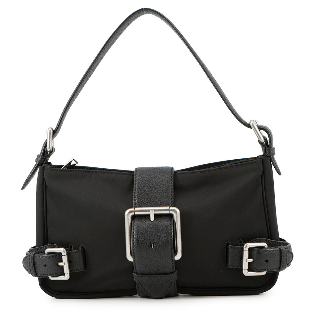 Bottega Veneta Flap Buckle Shoulder Bag Black691409 Nylon Leather