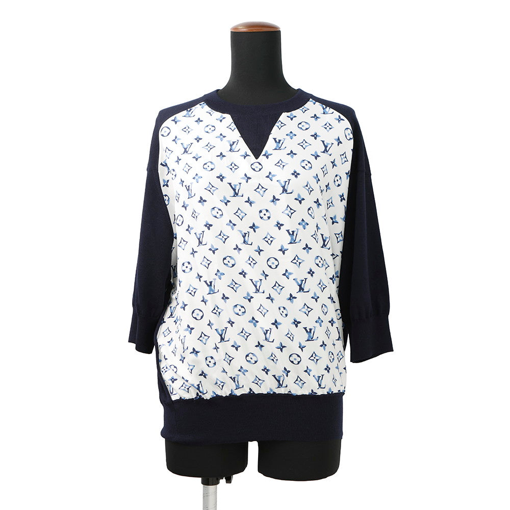 LOUIS VUITTON Aquarelle Monogram Insert Pullover Size S night blue1AHJFK Wool Silk