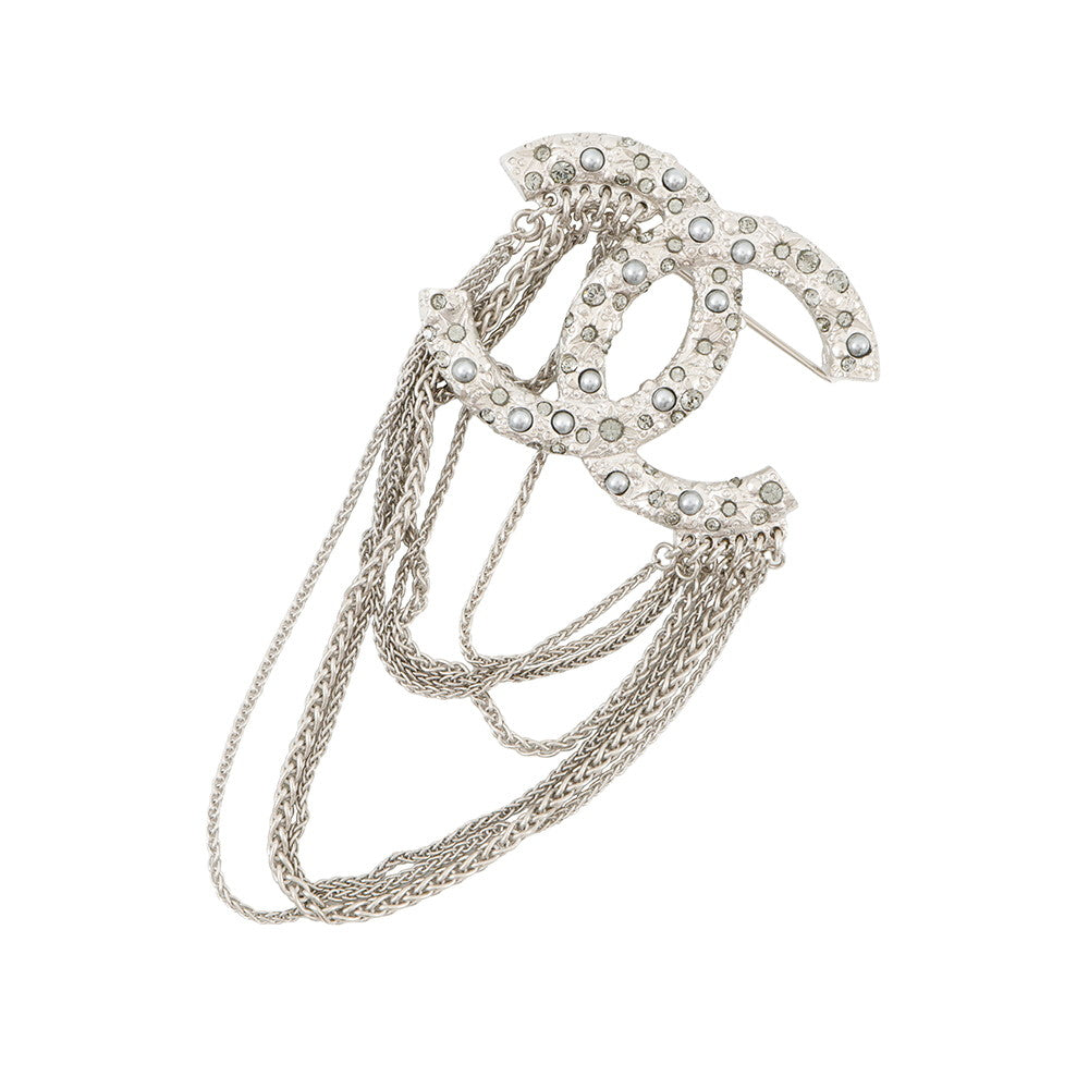 CHANEL Brooch CC Logo Metal Rhinestone Faux Pearl