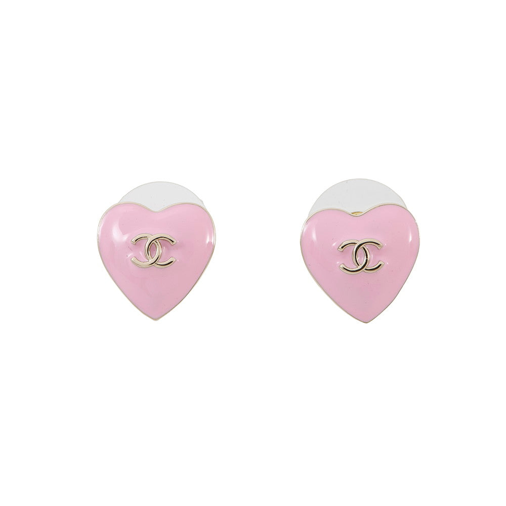 CHANEL CC Logo Heart Earrings PinkABG216 Metal