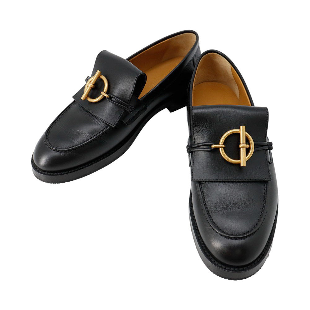 HERMES Mocassins Impact Black251228Z Calf Leather Size 36 1/2
