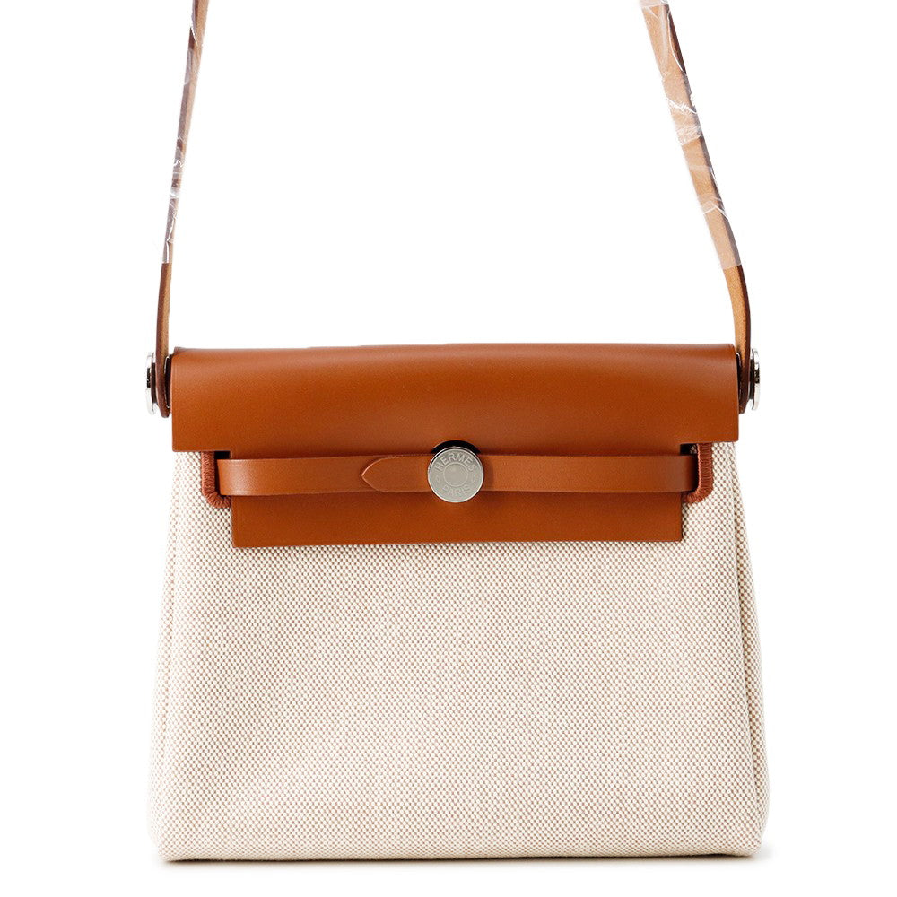 HERMES Herbag zip Fauve Toile H Vache Hunter Leather Size Mini