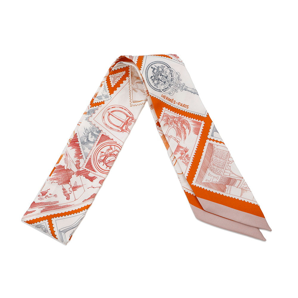 HERMES Twilly Fauve Stamp Enthusiast Orange・Cui / Gray / CorailH064205S Silk100%