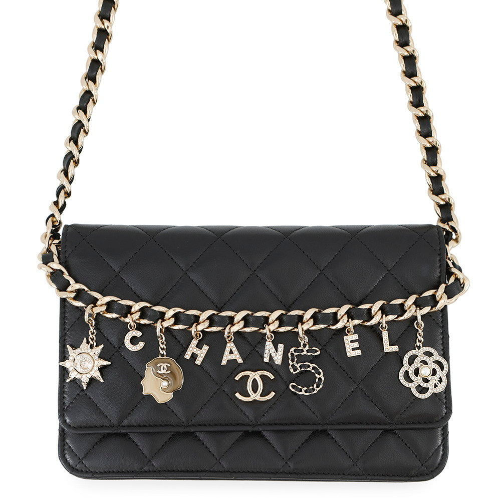 CHANEL Chain wallet with Bag Charm BlackAP1960 Lambskin/Faux Pearl /Rhinestone