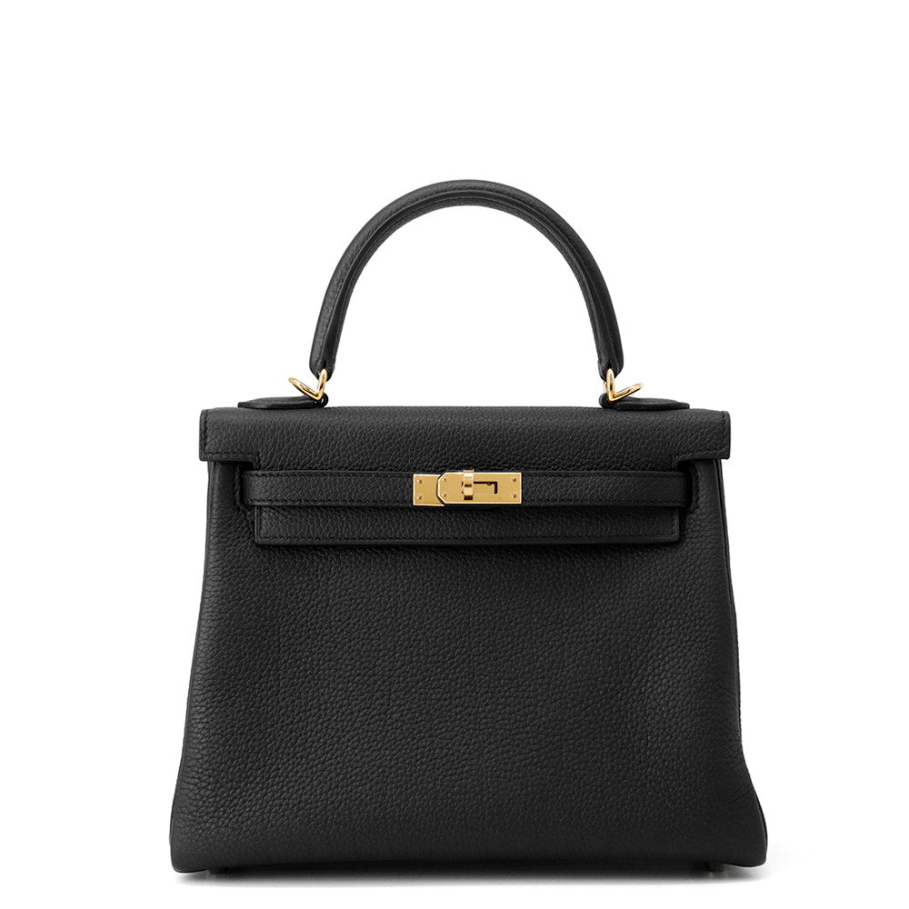 HERMES Kelly Retourne Black Togo Leather Size 25