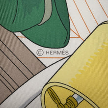 Load image into Gallery viewer, HERMES Scarf Carre Mystery at 24 Gris Pale/Vert/Jaune Silk 100%
