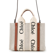 将图像加载到图库查看器中，Chloe Woody 2WAY Tote Bag Beige/BrownCHC21WS397E6690U Canvas Leather Size Small
