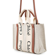 将图像加载到图库查看器中，Chloe Woody 2WAY Tote Bag Beige/BrownCHC21WS397E6690U Canvas Leather Size Small
