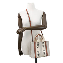 将图像加载到图库查看器中，Chloe Woody 2WAY Tote Bag Beige/BrownCHC21WS397E6690U Canvas Leather Size Small
